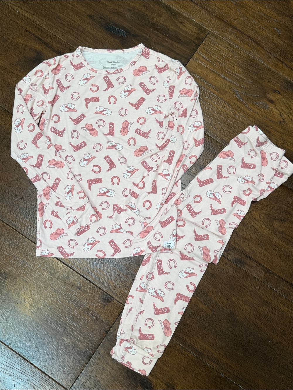 Sweet Bamboo - Girls' Pink Western Boots Pajama Set - Size: 8Y